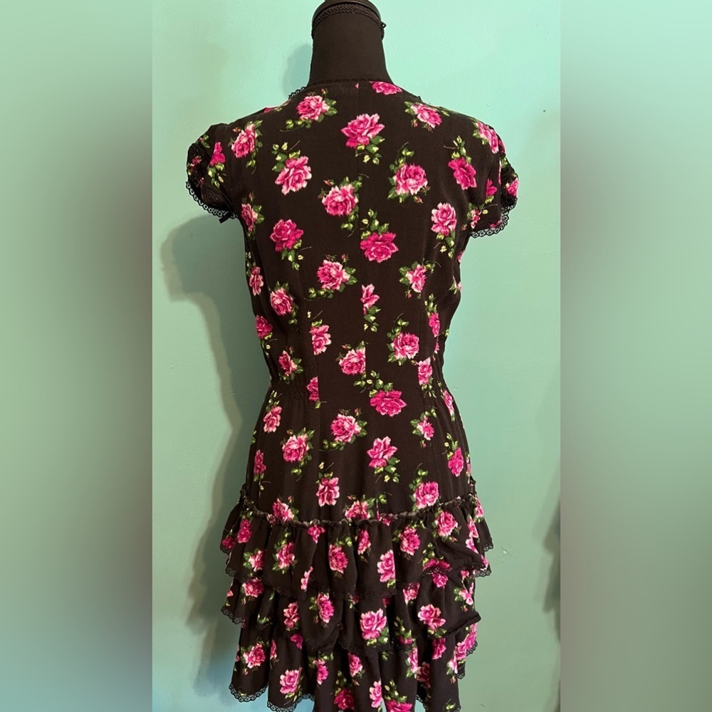 #207 Material girl Black floral dress - Picture 2 of 6